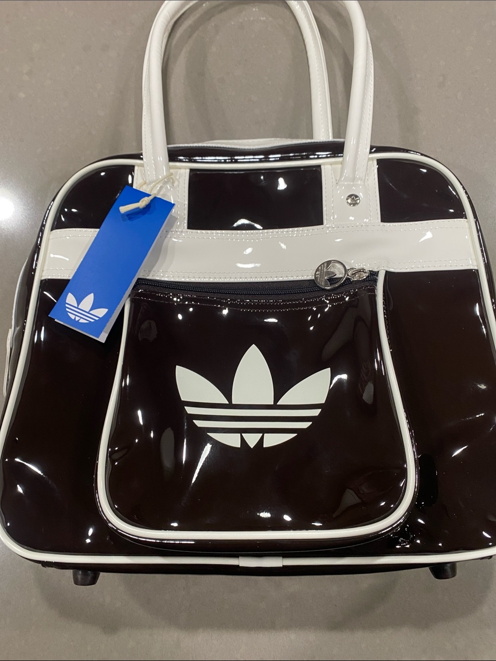 NEW adidas patent brown white duffel bag purse - Picture 3 of 11